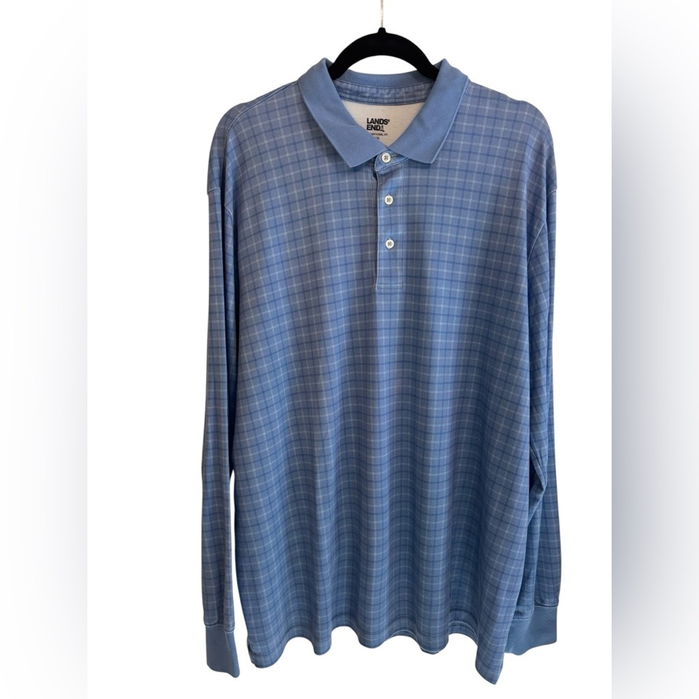 Lands' End Men's Light Blue Plaid Polo​